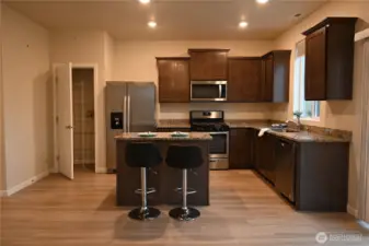 Polished kitchen with upgraded SS appliance, pantry + deep additional pantry/storage.