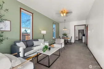 Living room and dining room.