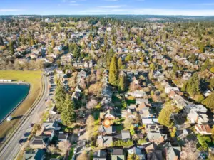 Aerial photo looking south! Prime Ravenna neighborhood. Just a couple of blocks to light rail, and Whole Foods, cafes, etc. And only minutes to the UW, downtown, Childrens, 520 and Amazon!