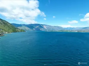 Beautiful aerial of Lake Chelan area in front of lot.