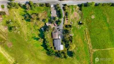 Ariel view of the home, Shop, and outbuildings