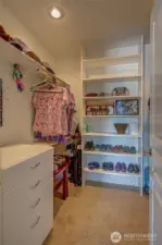 Spacious walk in closet in the primary with built in organization.