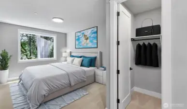 One of the four bedrooms on the Upper Level. Virtually staged