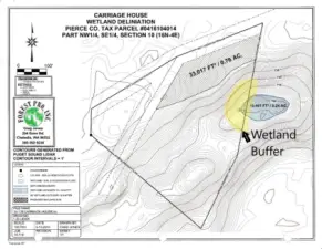 Plat map showing wetland buffer area on the lot. There are no actual wetlands on the property.
