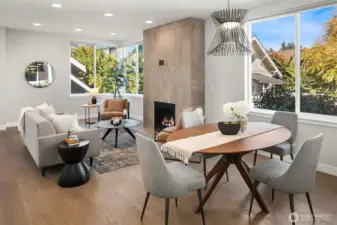 View into dining and living from kitchen.