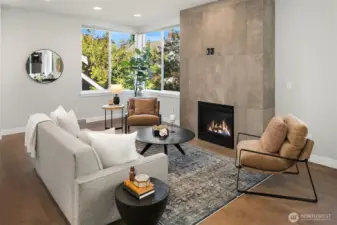 Living room with gas fireplace.
