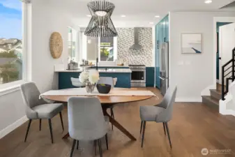 Dining room view into kitchen.