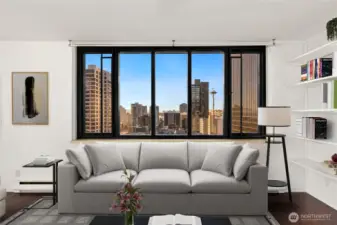 Space Needle views. Furnishings virtually staged.