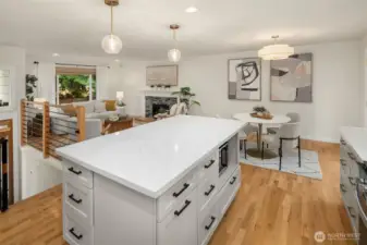 Bright and updated kitchen lead to dining room and living room