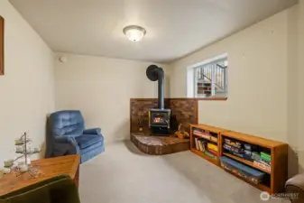 Woodstove in rec room