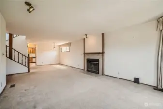 gas fireplace and dining room