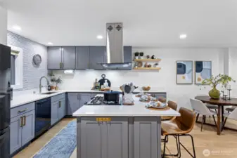 Wrap around cabinets provide an abundance of storage for cooking and entertaining enthusiasts.