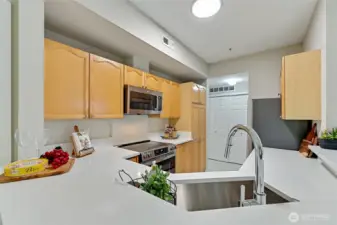Your gorgeous Kitchen is well appointed with all brand new appliances, new stunning quartz countertops, new sink, new lighting, and a Pantry! A condo with a pantry? Awesome!