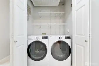 One the other side of the hallway, across from the kitchen is your laundry room. This room features full sized brand new washer and dryer, handy shelving and cleated boarding, on the side, adds additional storage. *At the top of the room is the aquatherm heating system. It's an energy efficient system that provides consistent temps.