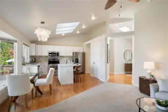Relax and entertain in the open family room and kitchen space.