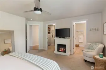 The Primary Suite includes a luxury bath and walk in closet with new closet organzing system.