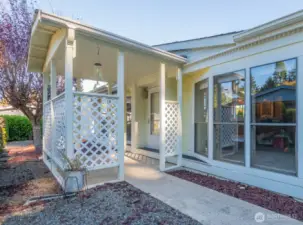 Covered front door and porch.