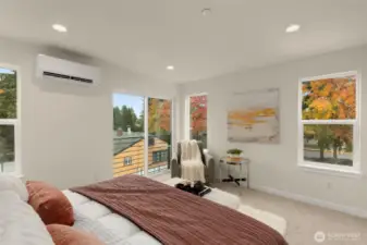 Wake up to golden autumn hues and treetop views from this sunlit corner bedroom. A peaceful retreat that feels like living in nature’s gallery.