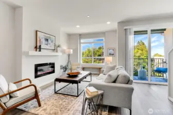 Elegant FP and mantle, Tall sliders to patio