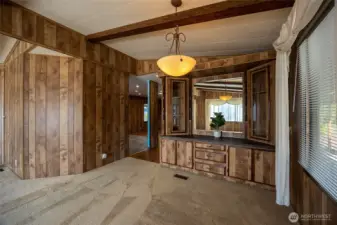 Dining room with "China Hutch" built in for all your special holiday dinnerware