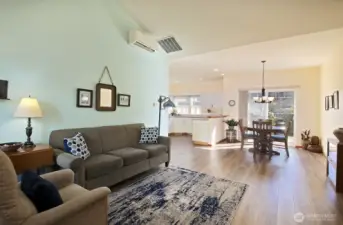 Open floor design with vaulted ceilings.