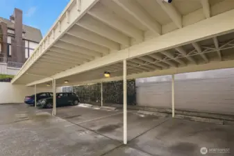 Deck A- remote control access security gate  to carport space #6. Stairs and elevator from this level.