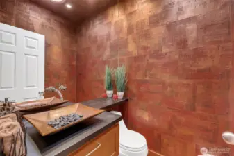 powder room with custom wall paper