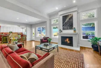 Great room with vaulted ceilings and gas fireplace