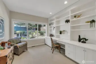 Den with built-ins makes a perfect home office