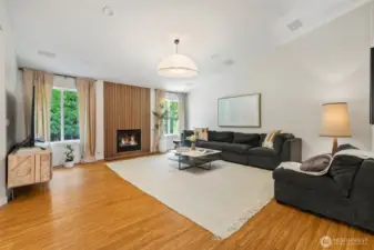 Inviting living area with gas fire place.