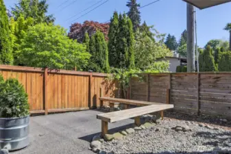 Built-in seating on the patio.