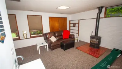 Lower level gas fireplace