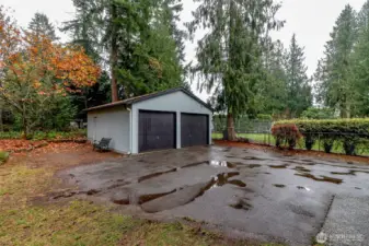 Deatched Oversized 2 car garage shop with power.