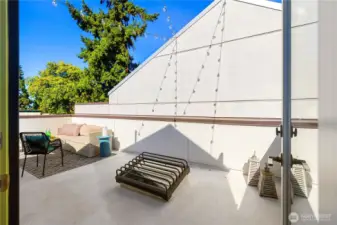 Rooftop deck has hot and cold water connections, gas, and electrical outlet.