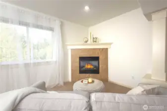 Primary bedroom sitting area with fireplace