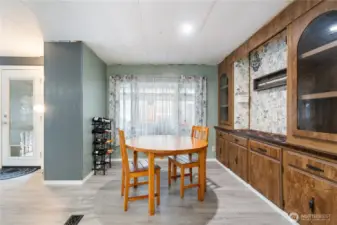 The formal dining area with built-in cabinetry