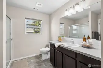 Primary 3/4 bath. Not pictured is the walk in closet