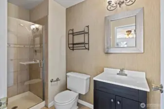 Private 3/4 bath off primary.