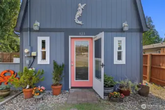 Cabin entrance with new door and screen.