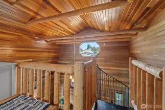 Beautiful custom cedar ceilings.