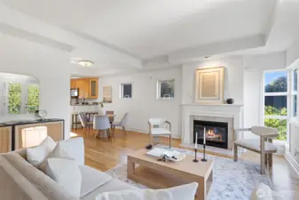The living room is centered around a cozy gas fireplace for those Northwest winter evenings.