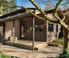 Substantial covered entry off the courtyard.