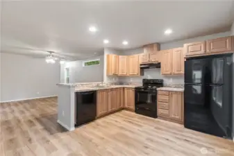 Dining offers open flow from kitchen to living area