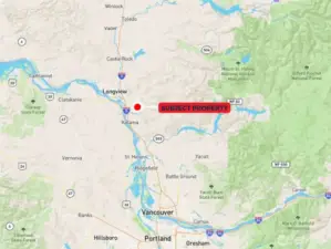 Overhead view with approximate boundary in blue.