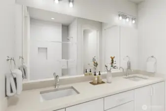 Primary Suite bathroom: For marketing purposes only. Colors and features may vary.