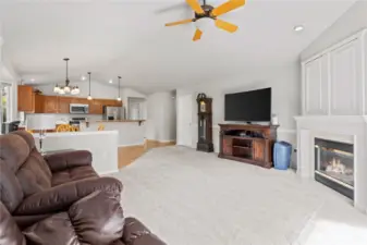 Cozy, gas corner fireplace.