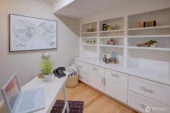 Office has built-in bookcases
