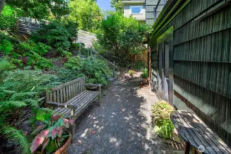 Crushed rock pathways and native landscaping create a very zen atmosphere.