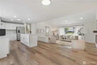 Open floor plan with living room open to dining area