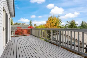 Large deck with railing, great for entertaining